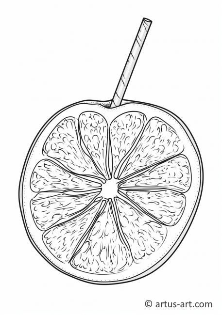 Grapefruit with a Straw Coloring Page